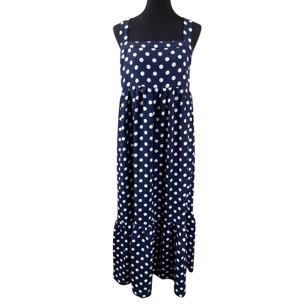 English Factory Polka Dot Maxi Sun Dress Size L Navy Summer